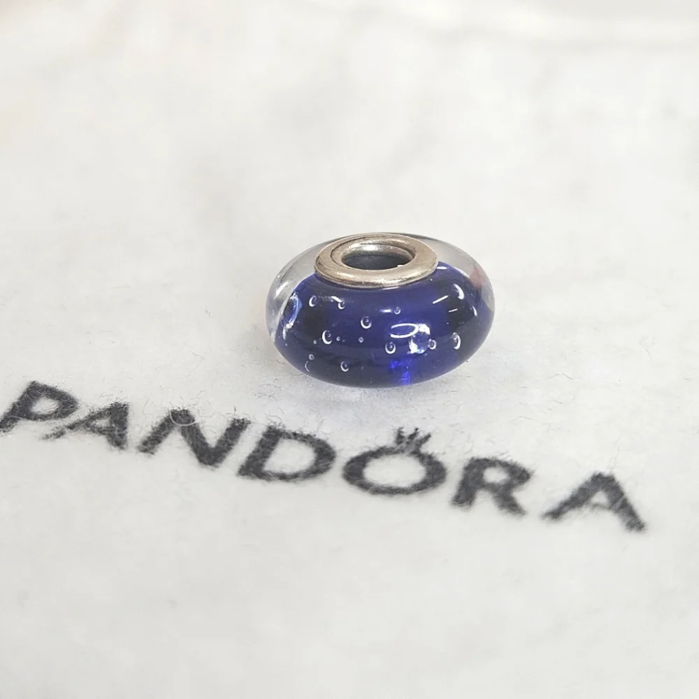 Pandora Charm Sterling Silver Dark Blue Effervescence Murano Glass Authentic